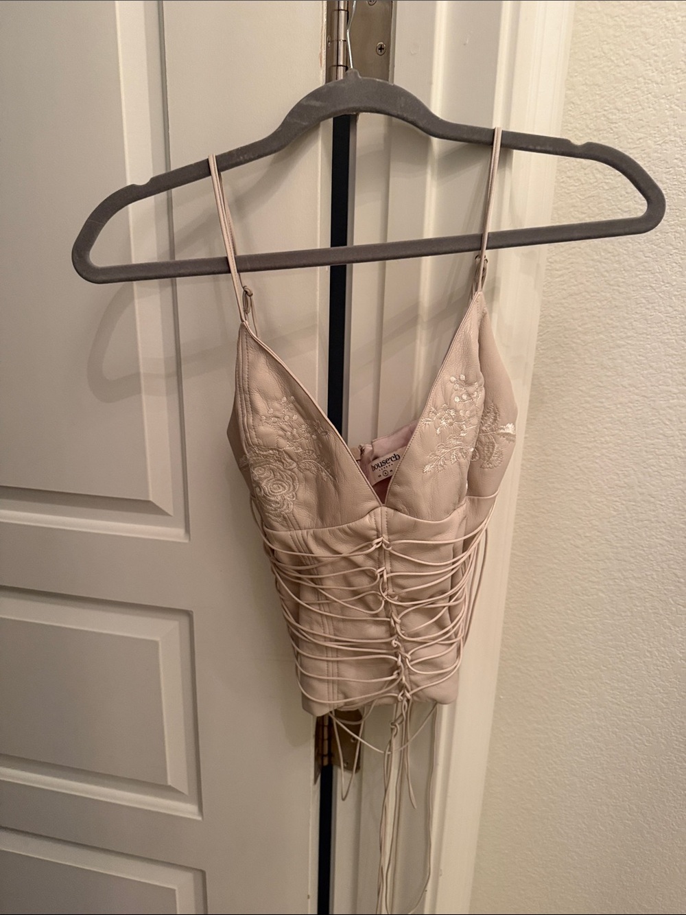 House of CB Blush Lace-Up Satin Cami